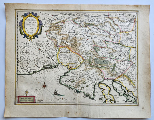 1640 SLOVENIA CROATIA MAP by WILLEM BLAEU antique AUTHENTIC