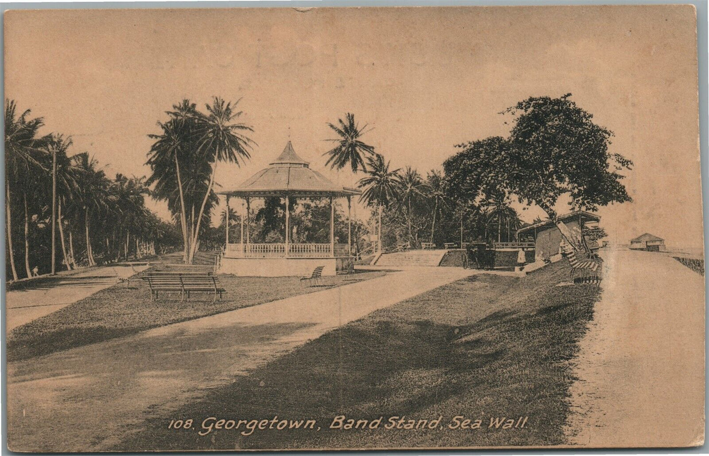 BRITISH GUIANA GEORGETOWN BAND STAND SEA WALL ANTIQUE POSTCARD