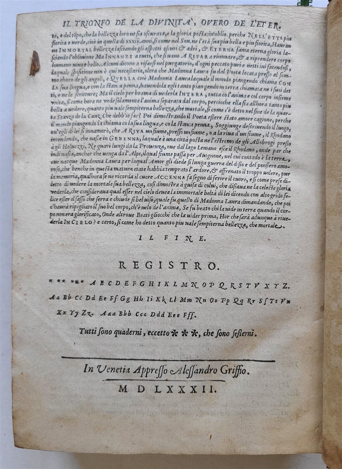 1581 IL PETRARCA COM L'ESPOSITIONE di M. Gio Andrea Gesualdo antique 16th CENT.