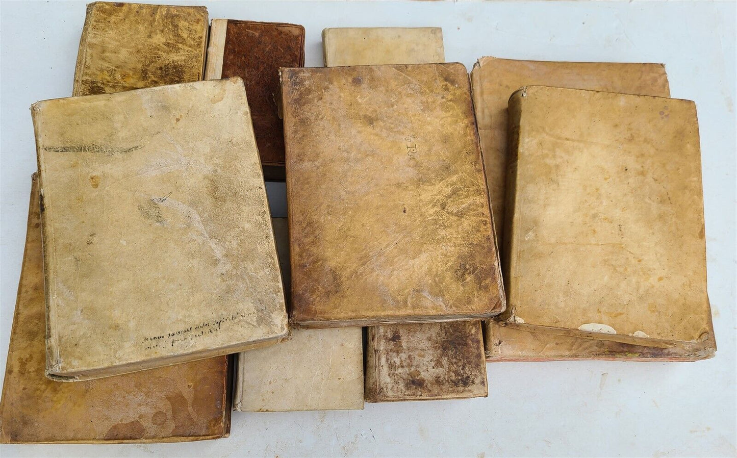 17th-19th CENTURY BINDINGS - LOT of 10 VELLUM BOUND BOOKS antique