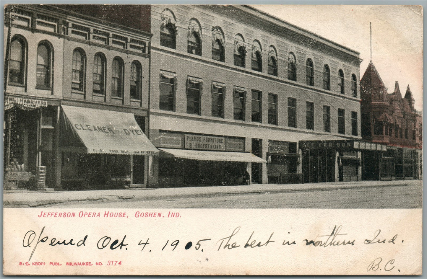 GOSHEN IN JEFFERSON OPERA HOUSE ANTIQUE POSTCARD