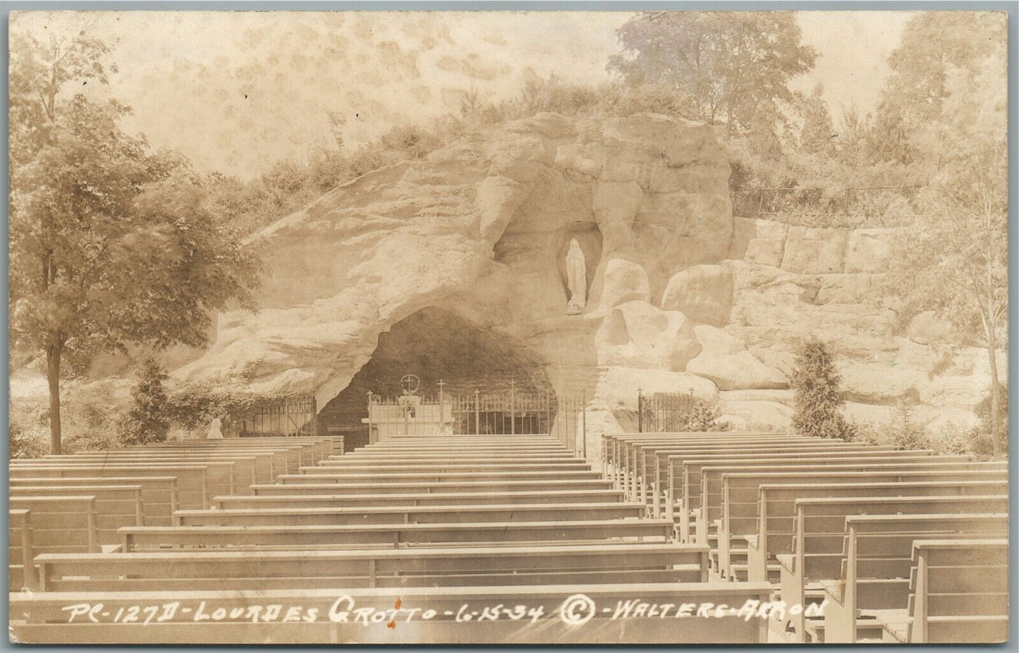 EAST AKRON OH LOURDES GROTTO ANTIQUE REAL PHOTO POSTCARD RPPC