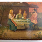 RUSSIAN 19th cent antique LACQUER BOX VISHNYAKOV MANUFACTURE TEA PARTY w/SAMOVAR