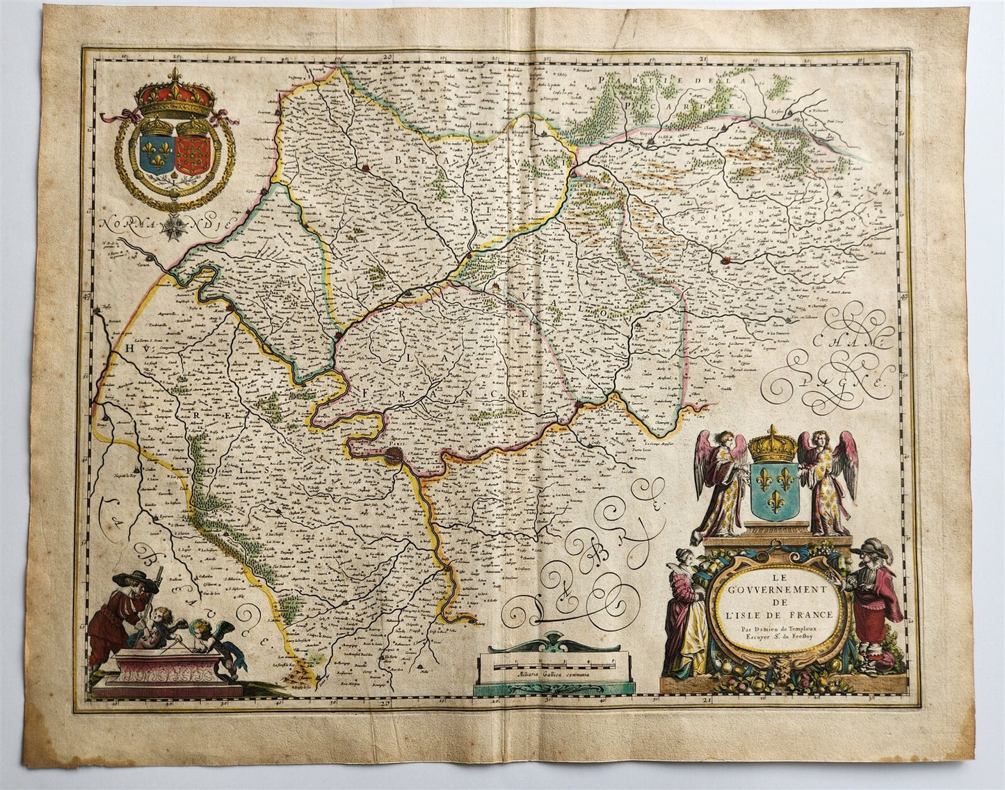 1640 MAP LE GOUVERNMENT de L'ISLE DE FRANCE BLAEU antique AUTHENTIC hand colored
