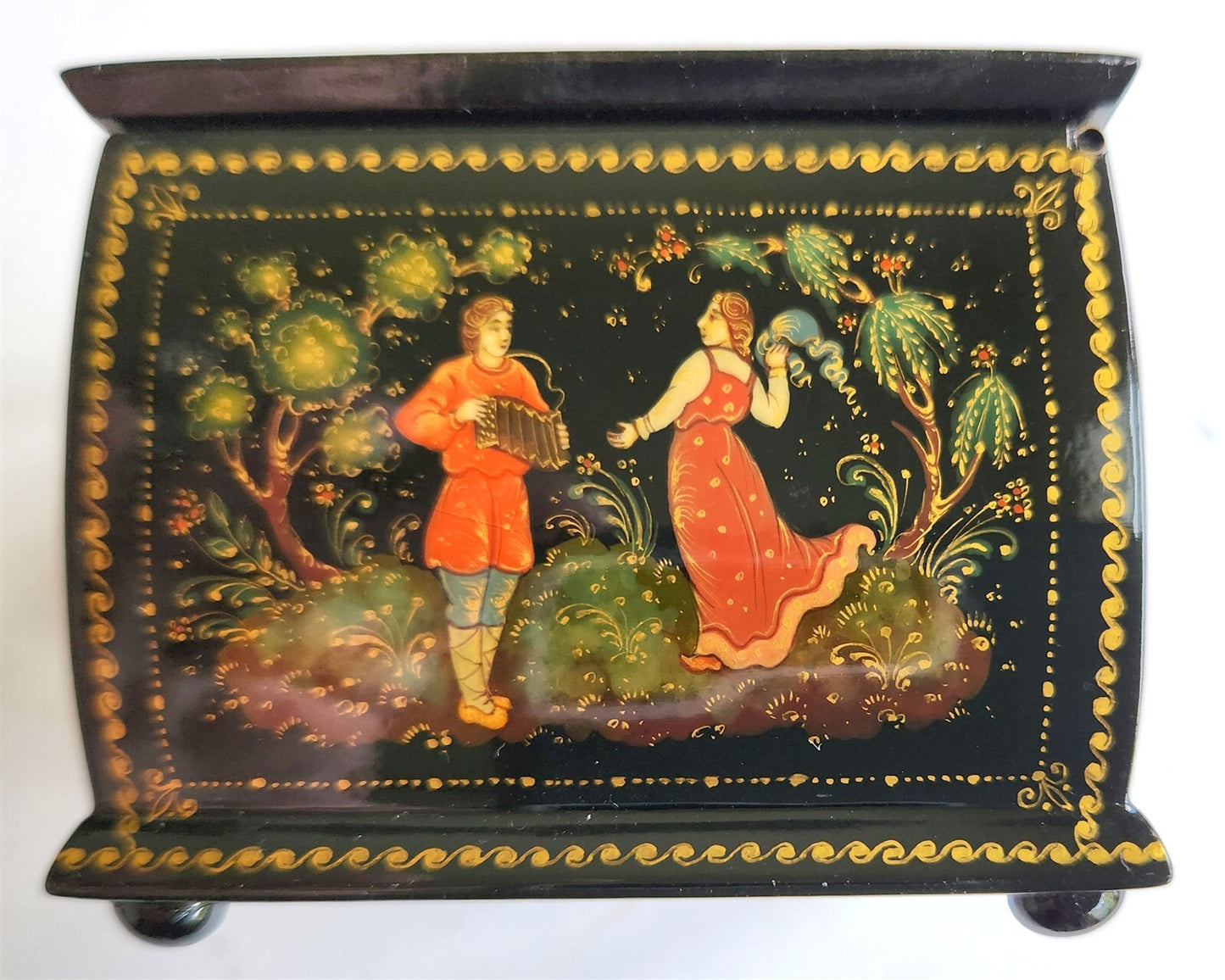 RUSSIAN PALEKH SCHOOL 5 SIDED VINTAGE LACQUER BOX ARTIST SIGNED
