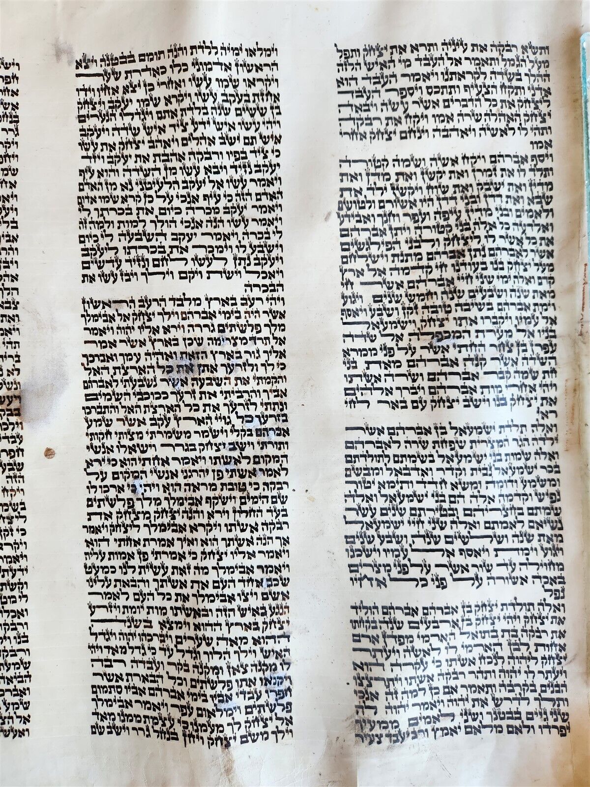 TORAH SCROLL FRAGMENT MANUSCRIPT on VELLUM antique BIBLE GENESIS 24:64 - 31:1