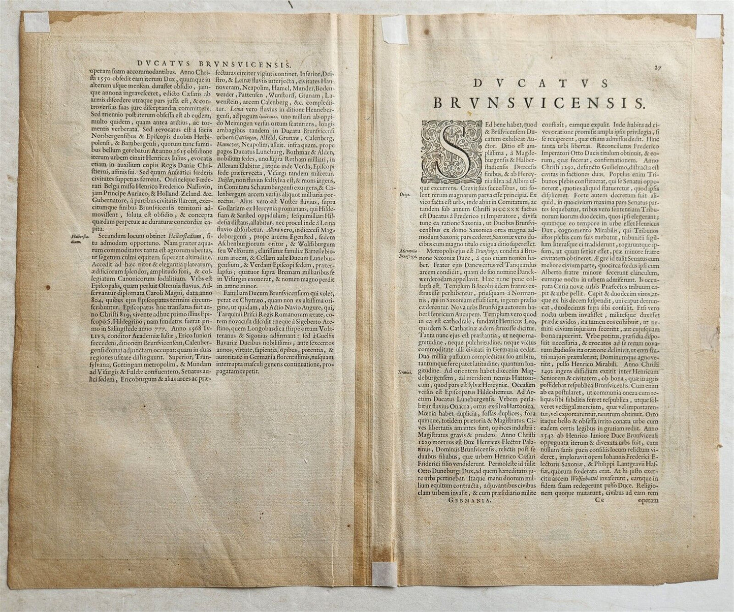 1640 MAP of GERMANY BRAUNSCHWEIG by WILLEM BLAEU antique AUTHENTIC hand colored