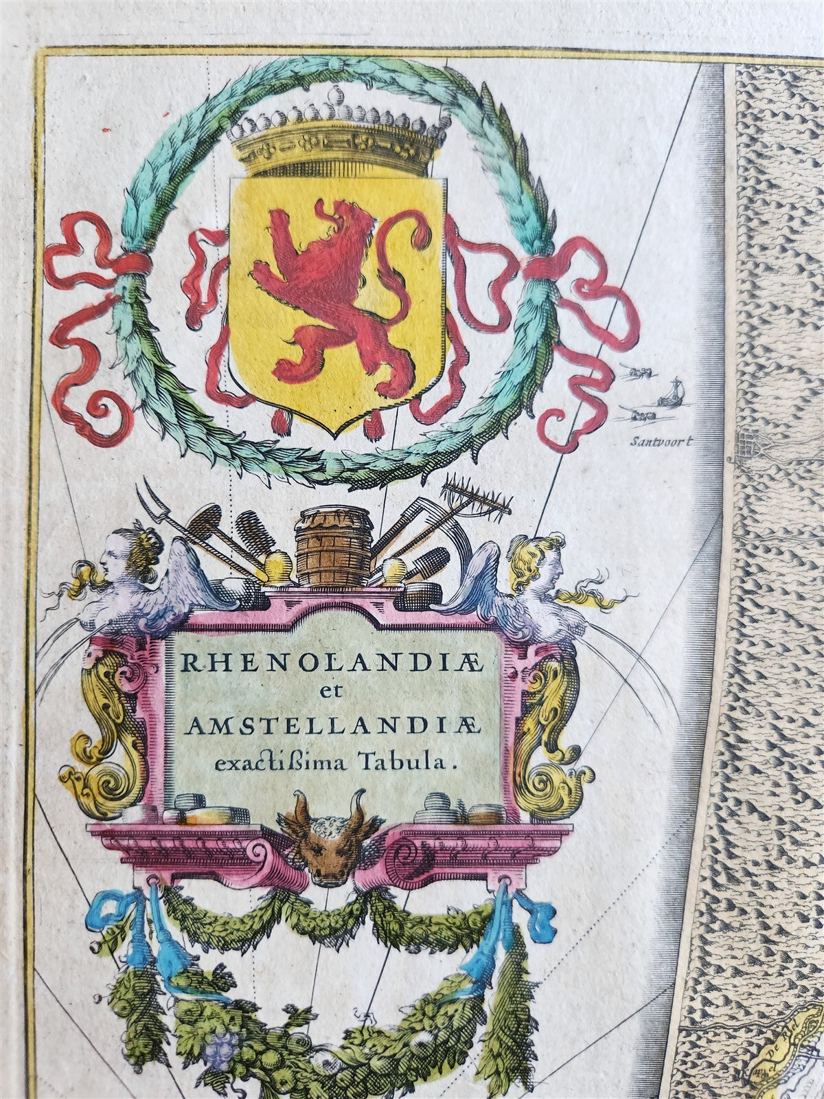 1640 Rhineland & Amstelland NETHERLANDS MAP by WILLEM BLAEU antique AUTHENTIC