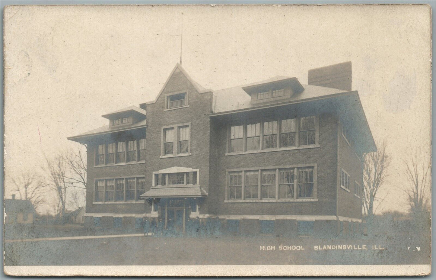 BLANDINSVILLE IL HIGH SCHOOL ANTIQUE REAL PHOTO POSTCARD RPPC
