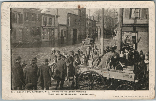 PATERSON NJ BRINGING COLORED FAMILIES from INUNDATED HOMES ANTIQUE POSTCARD