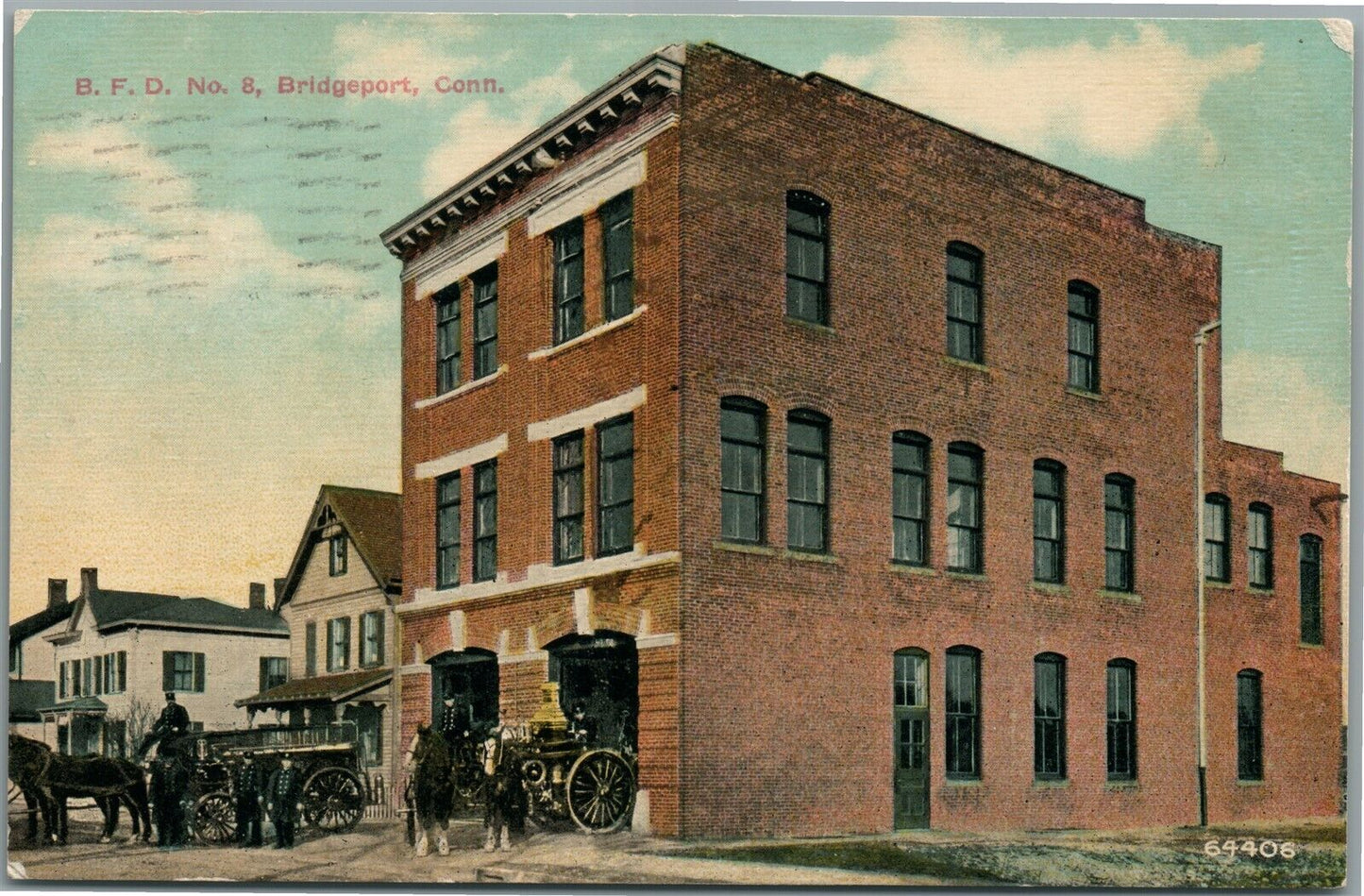 BRIDGEPORT CT FIRE DEPARTMENT ANTIQUE POSTCARD