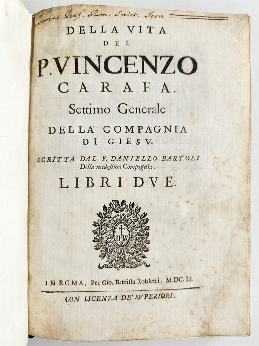 1651 DELLA VITA DEL P. VINCENZO CARAFA by DANIELLO BARTOLI antique