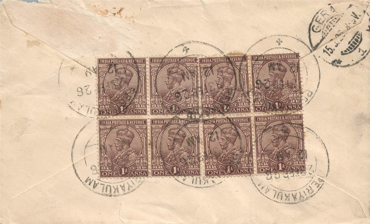 INDIA POSTAGE REVENUE COVER SENT TO GERMANY ANTIQUE ONE ANNA STAMPS