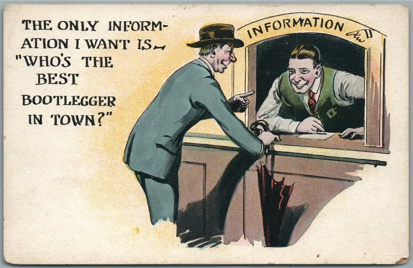 ALCOHOL PROHIBITION ANTIQUE SATIRICAL POSTCARD WHO IS BEST BOOTLEGGER in TOWN?