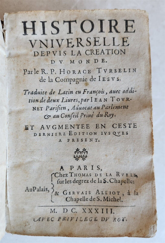 1633 WORLD'S HISTORY by H. Turselin antique in FRENCH vellum bound