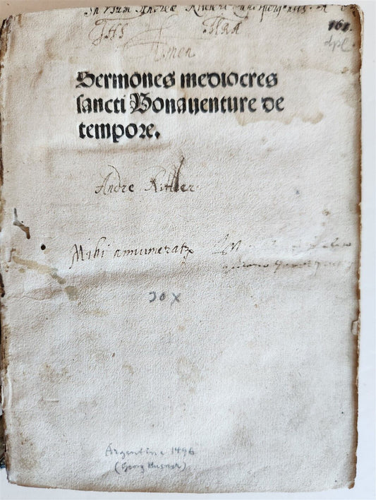 1496 INCUNABULA (Pseudo-) Bonaventura SERMONS antique INCUNABLE