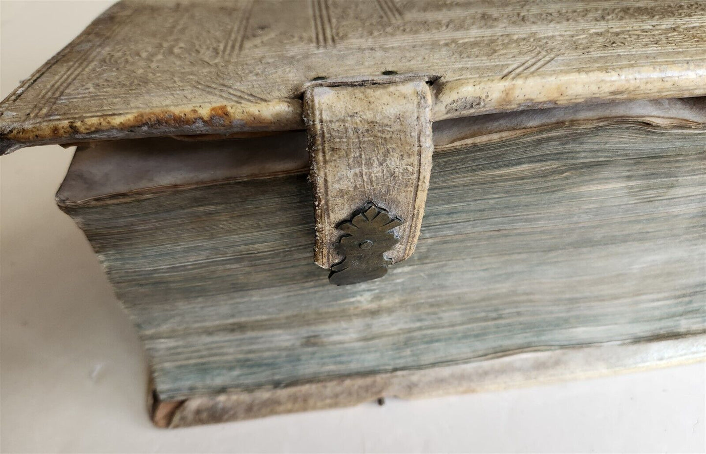 1737 BIBLE in GERMAN & LATIN antique MASSIVE FOLIO PIGSKIN BOUND 10 x 15"