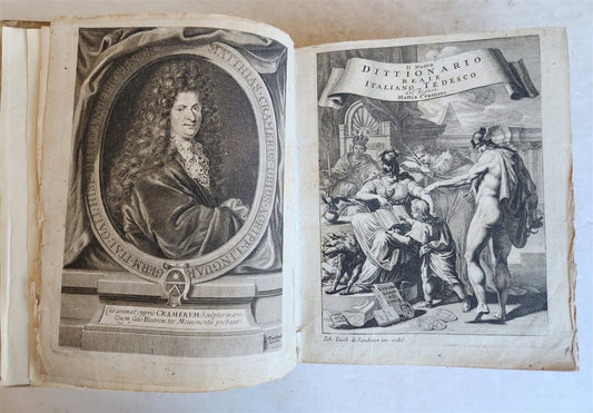 1693 ITALIAN GERMAN DICTIONARY by M. CRAMER antique VELLUM BOUND