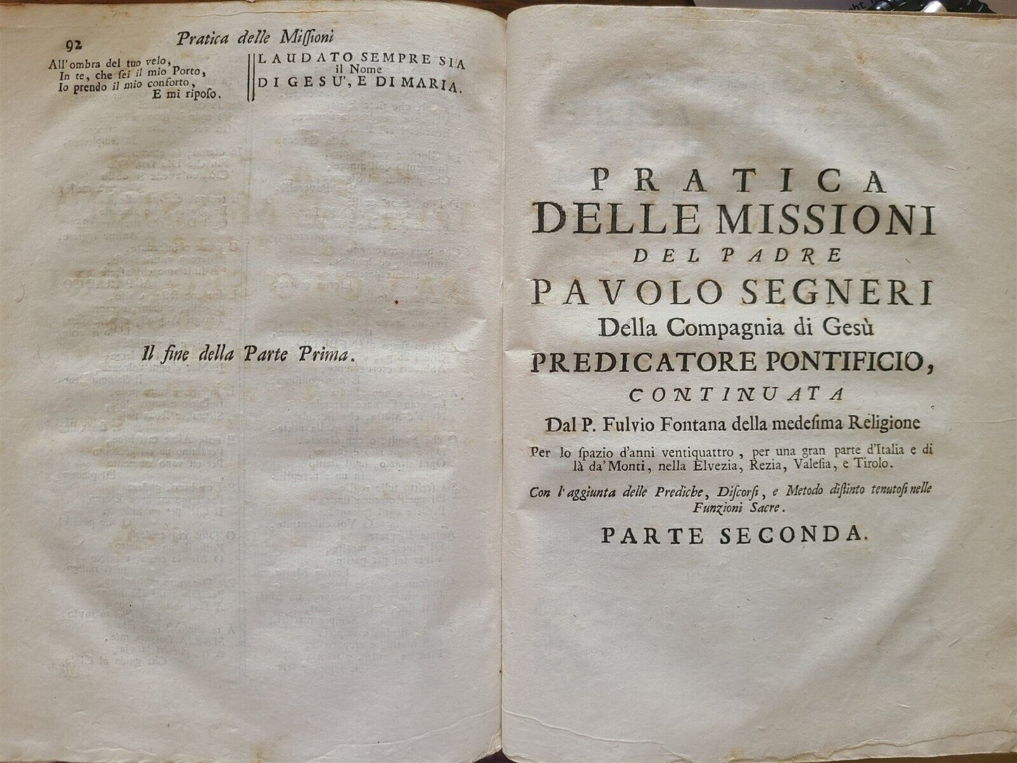 1765 QUARESIMALE DEL PADRE PAOLO SEGNERI antique VELLUM BOUND in Italian