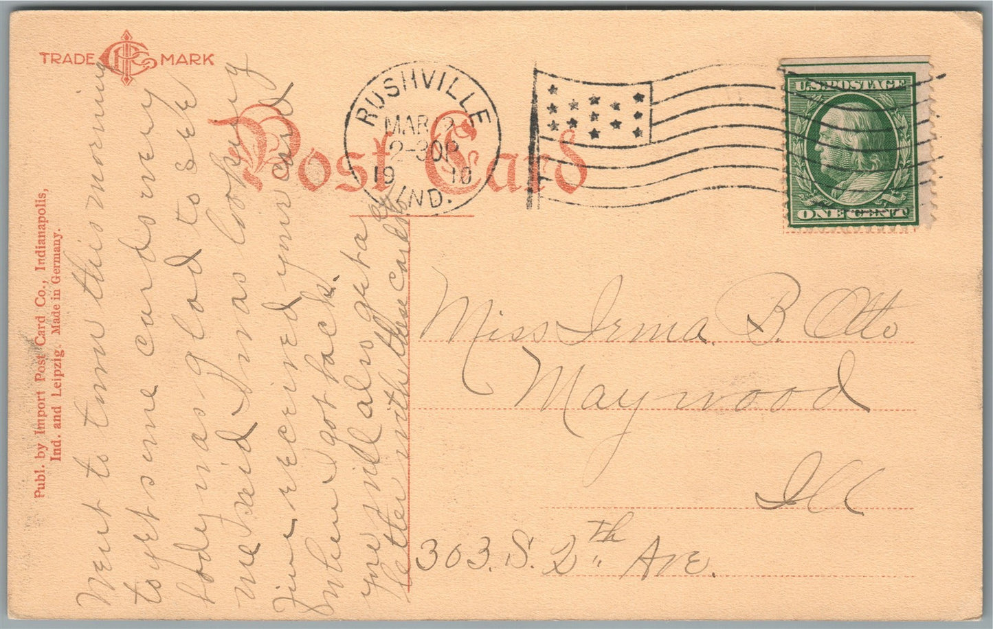 RUSHVILLE IN NORTH PERKINS STREET ANTIQUE POSTCARD