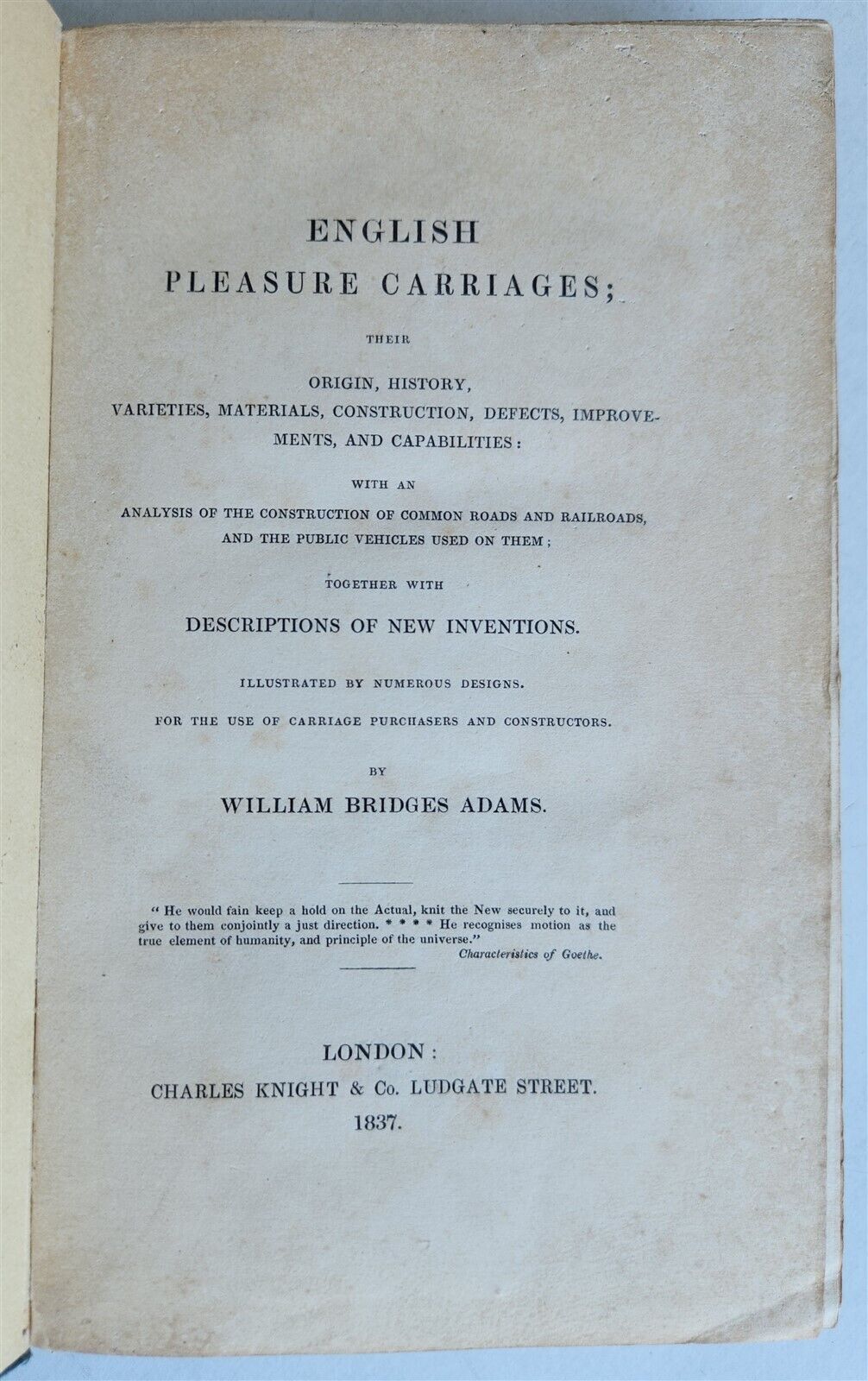 1837 ENGLISH PLEASURE CARRIAGES by William Bridges Adams antique ILLUSTRATED