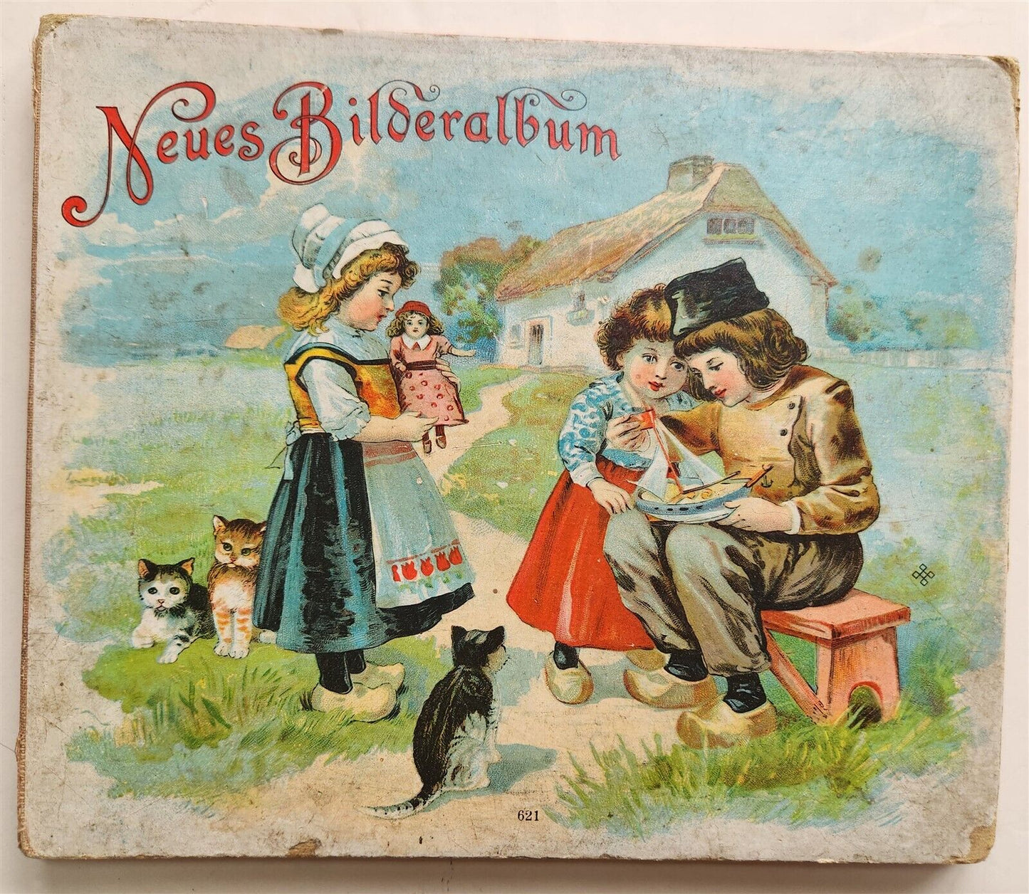 1900s antique ILLUSTRATED GERMAN CHILDREN BOOK NEUES BILDERALBUM accordion style