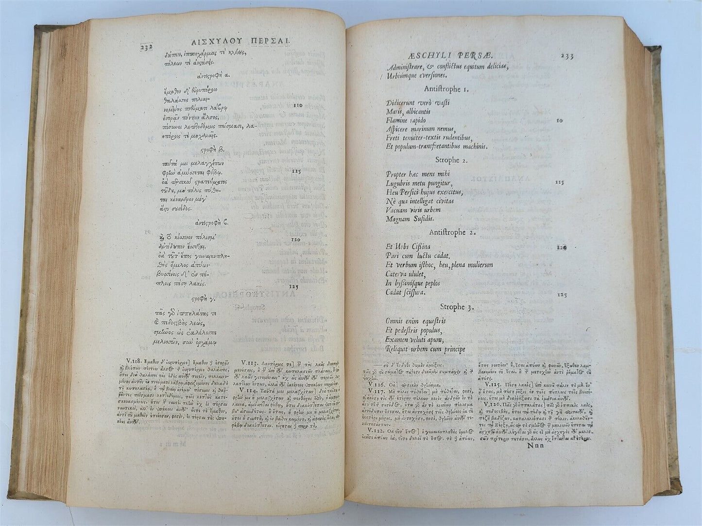 1663 AESCHYLUS TRAGEDIES antique VELLUM BOUND FOLIO w/ LATIN & GREEK TEXT