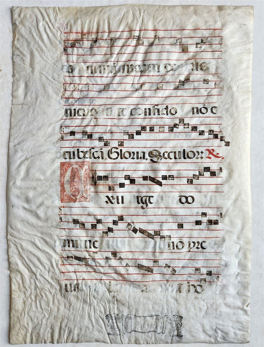 16th - 17th century ANTIPHONAL VELLUM CHART MANUSCRIPT antique music score 14x19