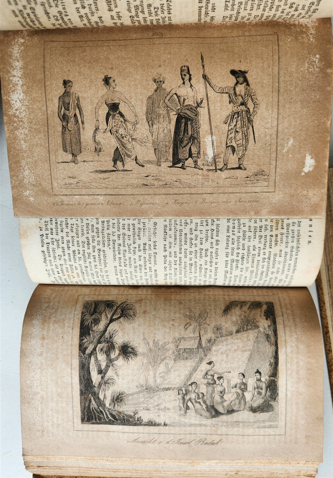 1838 TRAVELS to OCEANIA MALAYSIA POLYNESIA 3 VOLUMES antique ILLUSTRATED German