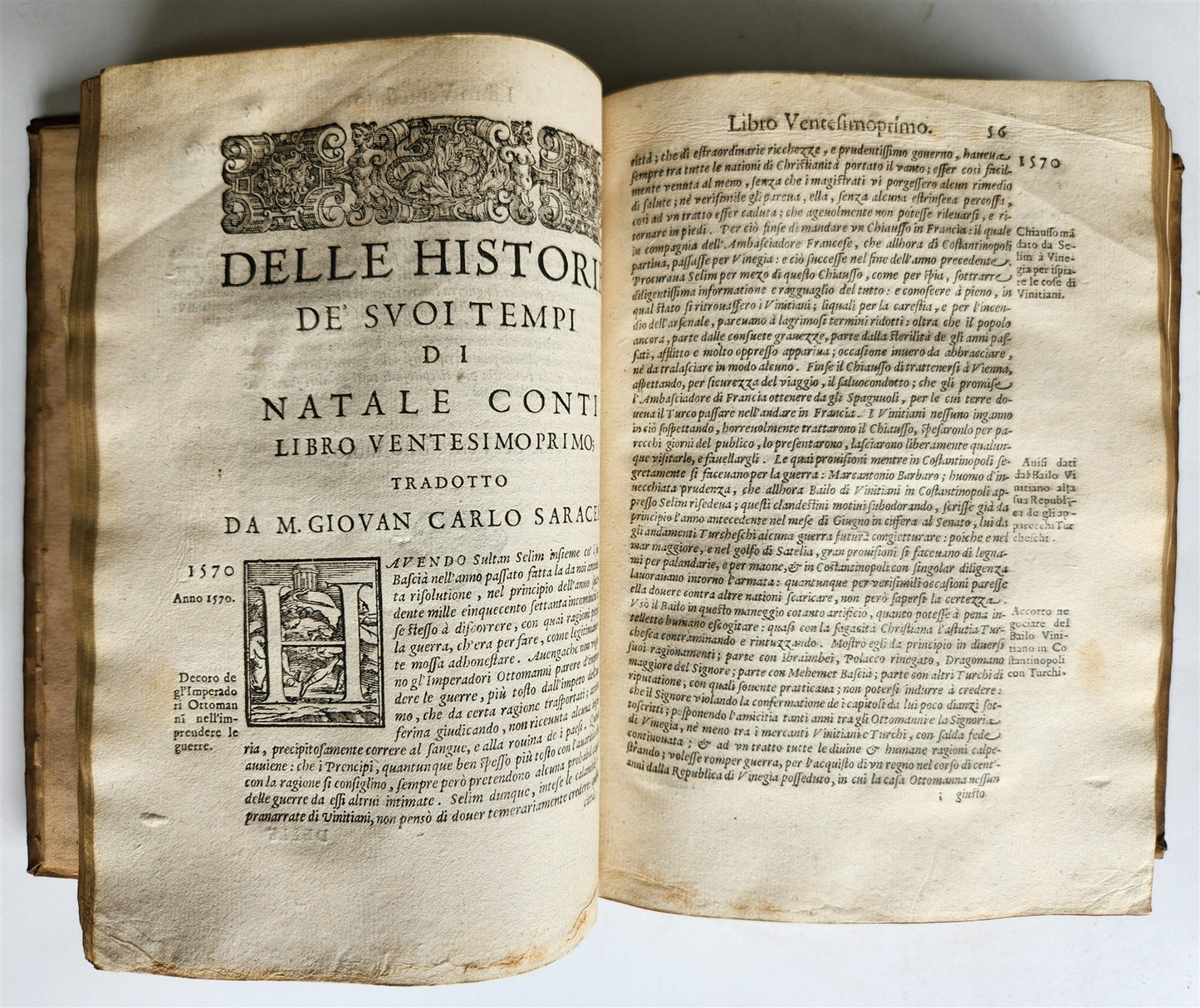 1589 HISTORY of ITALY by NATALE CONTI 2 VOLS antique VELLUM BOUND 16th CENTURY