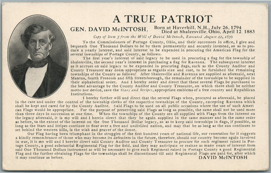GENERAL DAVID McINTOSH PATRIOTIC ANTIQUE POSTCARD