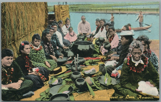 LUAU HI NATIVE FEAST ANTIQUE POSTCARD