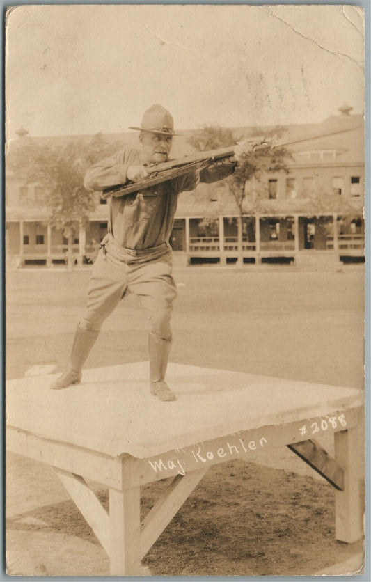 US MILITARY RIFLE EXERCISES MAJOR KOEHLER WWI ANTIQUE REAL PHOTO POSTCARD RPPC