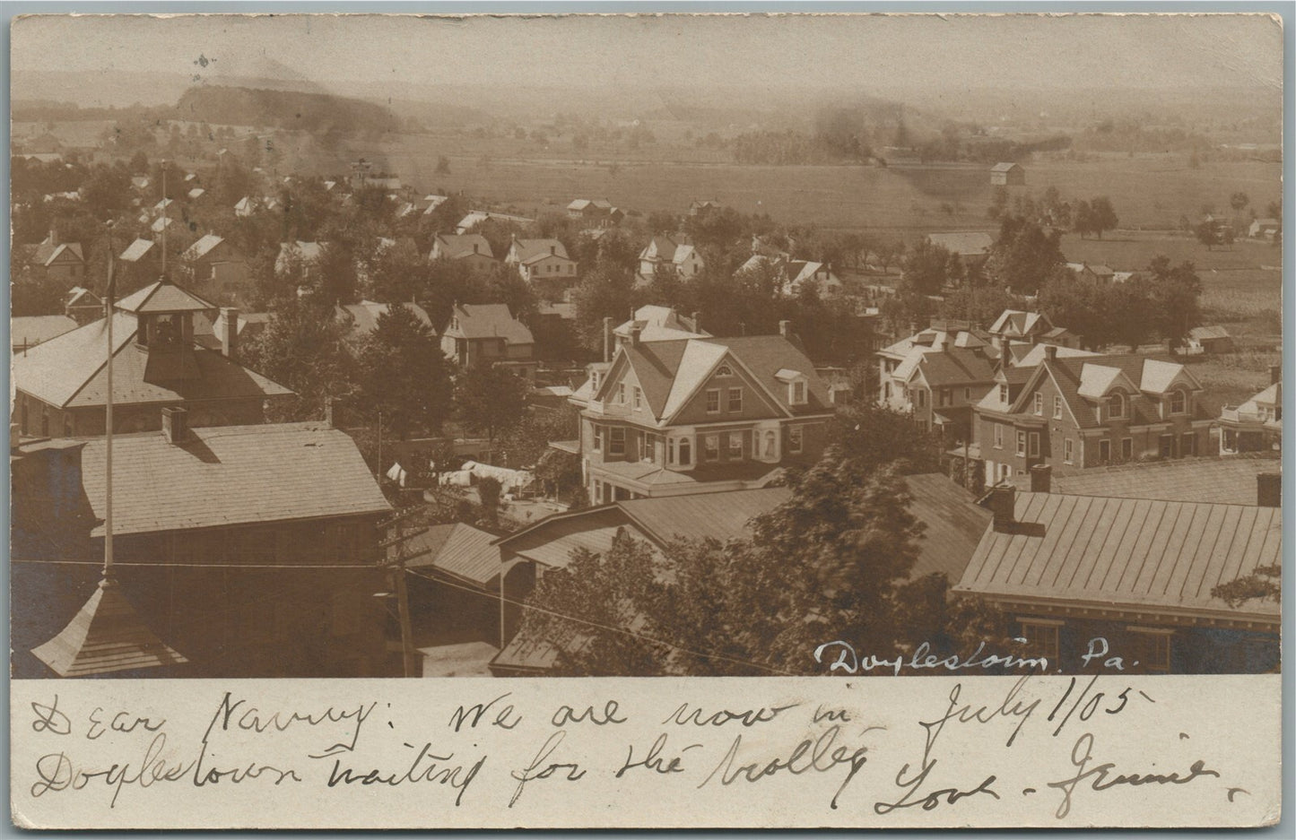 DOYLESTOWN PA GENERAL VIEW 1905 ANTIQUE REAL PHOTO POSTCARD RPPC
