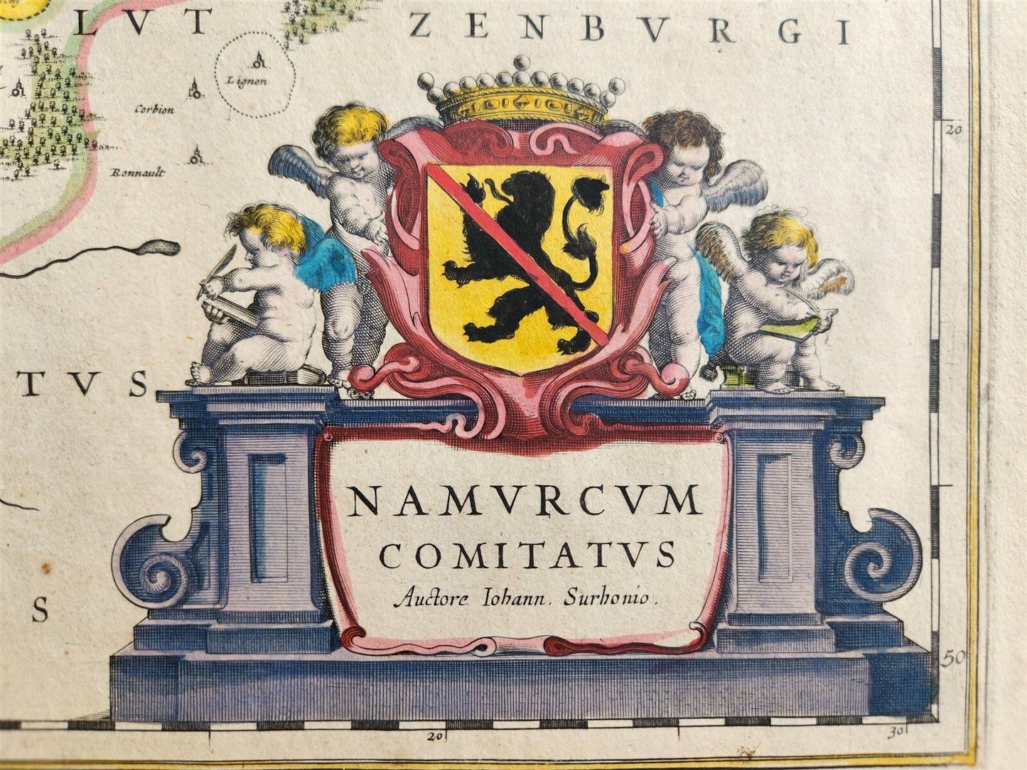 1640 MAP of Namur BELGIUM by WILLEM BLAEU antique AUTHENTIC hand colored