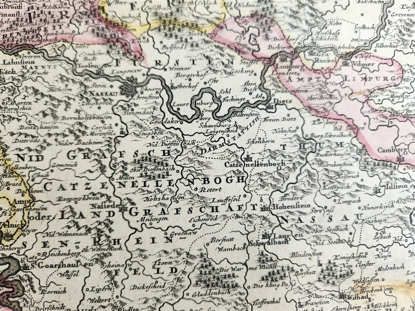 1720s MAP of GERMANY MOSELLE RIVER by J.B.HOMANN antique AUTHENTIC hand colored