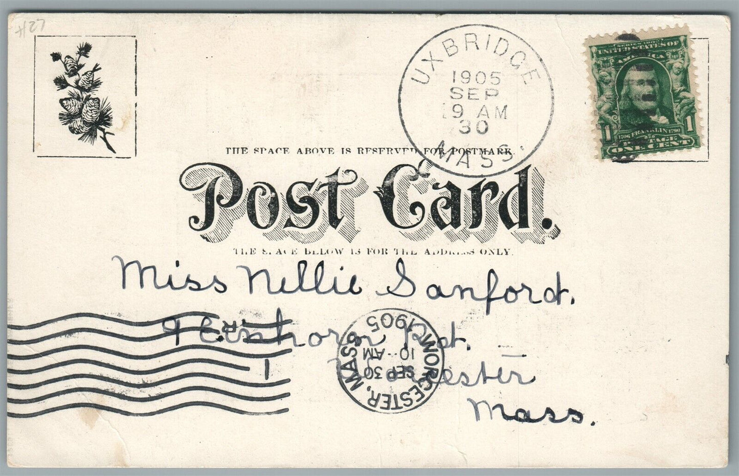 UXBRIDGE MA HIGH SCHOOL ANTIQUE POSTCARD