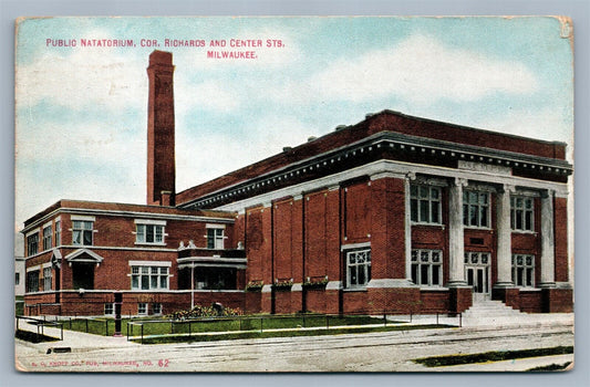 MILWAUKEE WI PUBLIC NATATORIUM cor. RICHARDS & CENTER STR. 1911 ANTIQUE POSTCARD