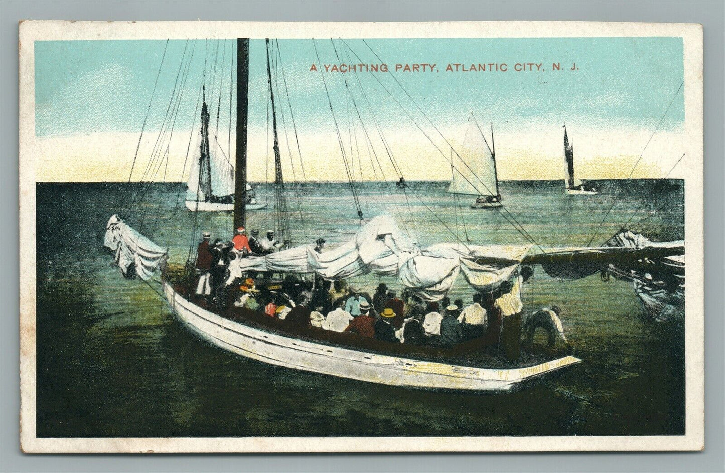 ATLANTIC CITY NJ YACHTING PARTY ANTIQUE POSTCARD