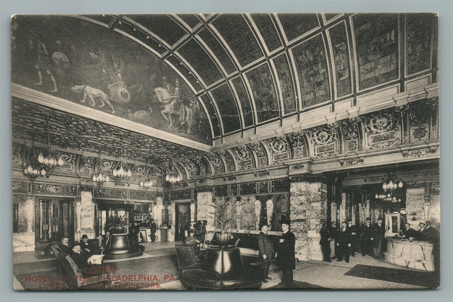 PHILADELPHIA PA HOTEL WALTON LOBBY ANTIQUE POSTCARD