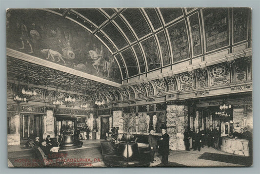 PHILADELPHIA PA HOTEL WALTON LOBBY ANTIQUE POSTCARD
