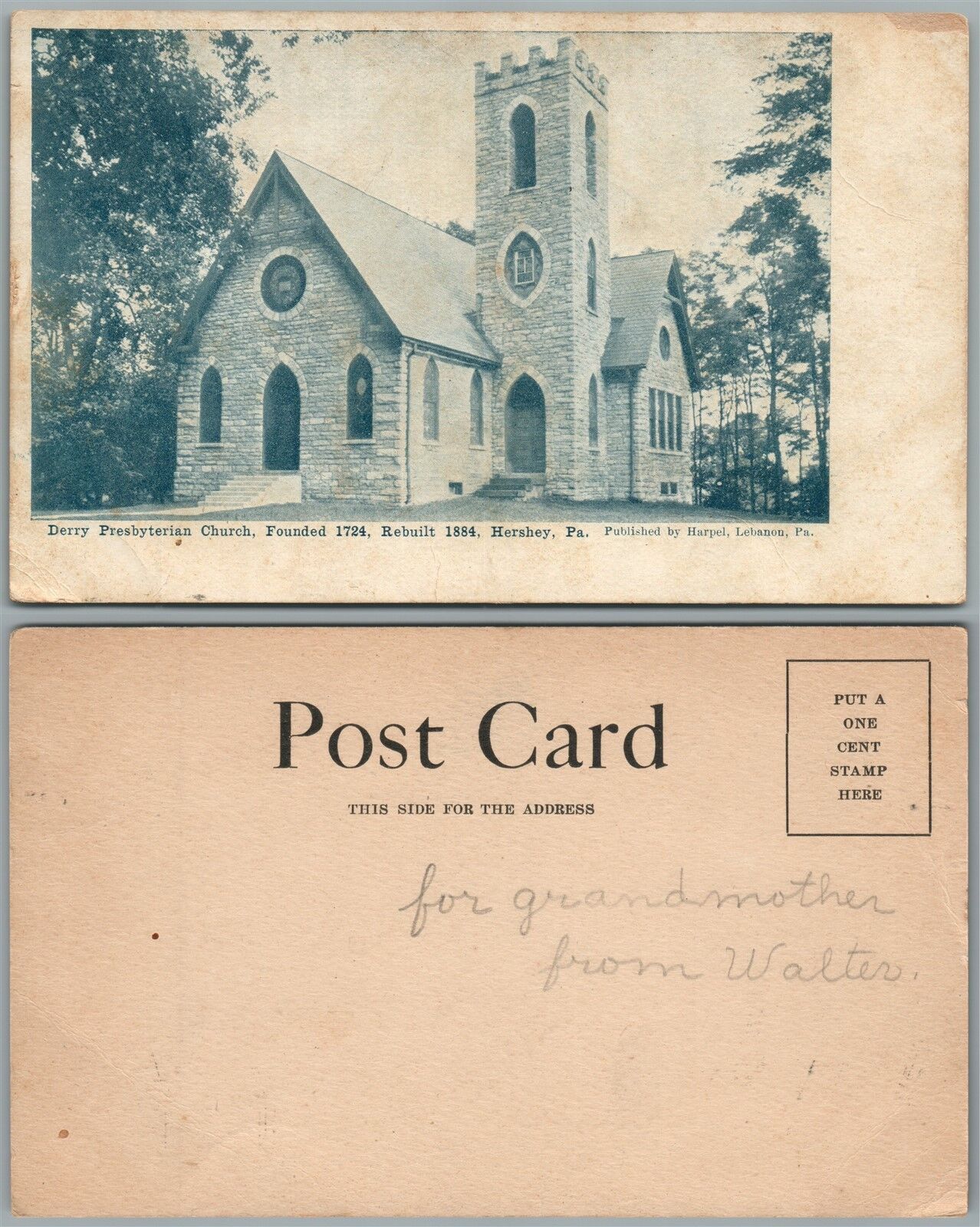 HERSHEY PA DERRY PRESBYTERIAN CHURCH UNDIVIDED ANTIQUE POSTCARD