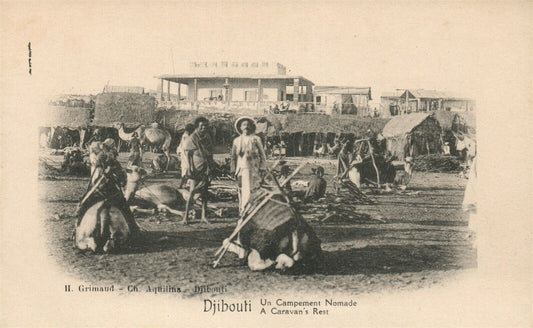 EAST AFRICA DJIBOUTI CARAVAN'S REST ANTIQUE POSTCARD