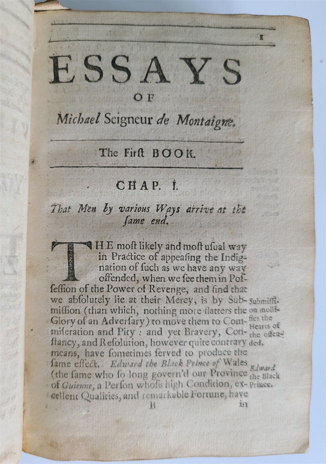 1700 ESSAYS of MICHAEL seigneur de MONTAIGNE Vol. I antique in ENGLISH