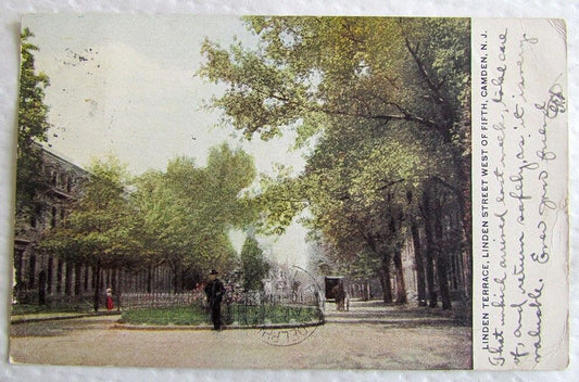 LINDEN TERRACE LINDEN STREET WEST OF FIFTH CAMDEN N.J. 1906 ANTIQUE POSTCARD