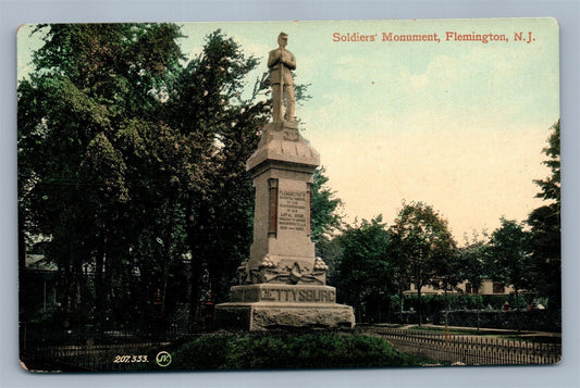 FLEMINGTON NJ SOLDIER'S MONUMENT ANTIQUE POSTCARD