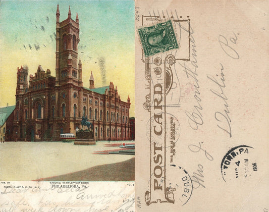 PHILADELPHIA PA MASONIC TEMPLE 1906 UNDIVIDED ANTIQUE POSTCARD