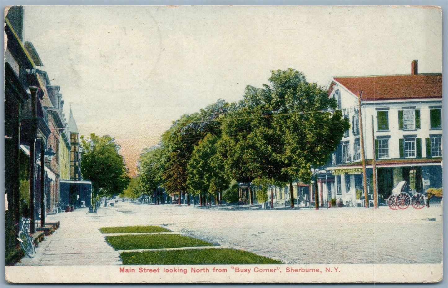 SHERBURNE NY MAIN STREET 1908 ANTIQUE POSTCARD
