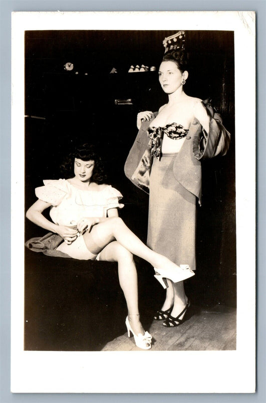 PAIR of MODEL GIRLS RISQUE VINTAGE REAL PHOTO POSTCARD RPPC GAY INTEREST