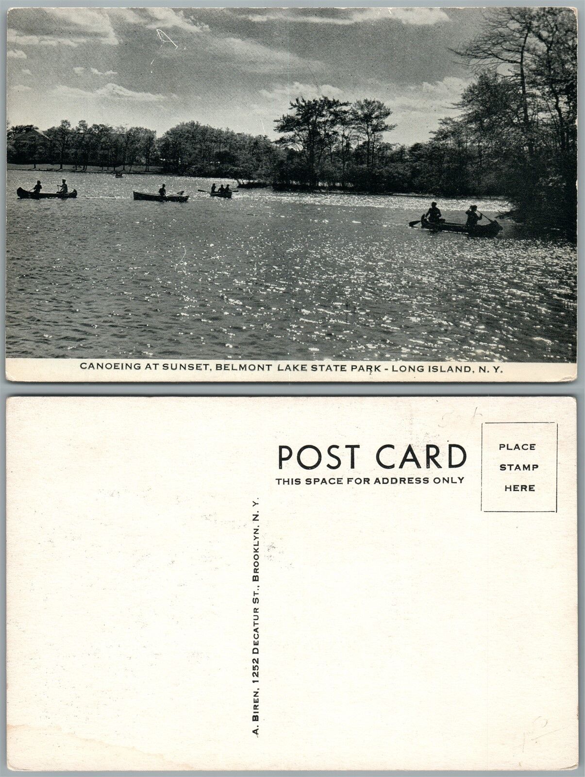 LONG ISLAND N.Y. BELMONT LAKE STATE PARK CANOEING ANTIQUE POSTCARD